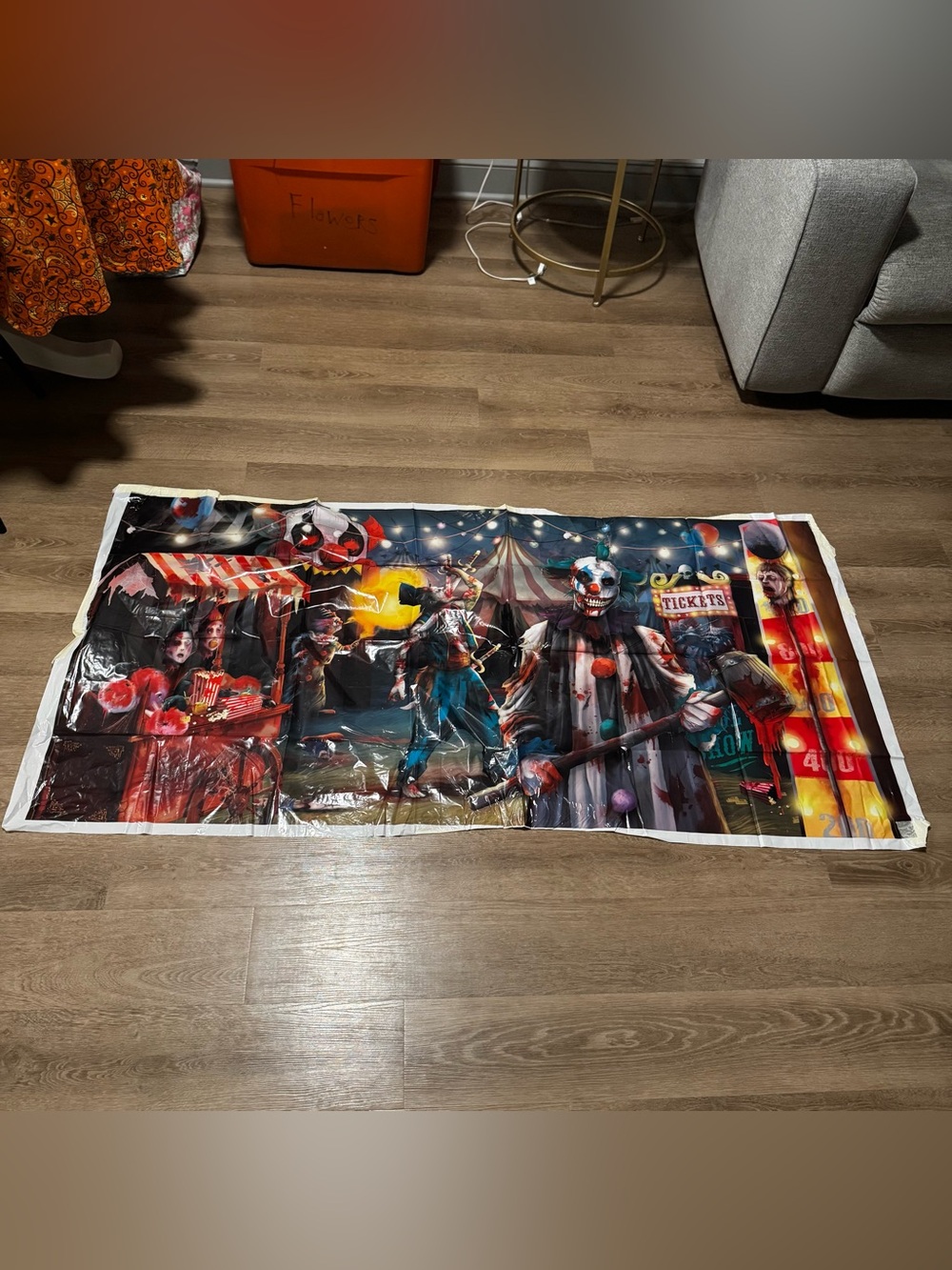 Scary Carnival Clown Backdrop - Colorful Horror Scene